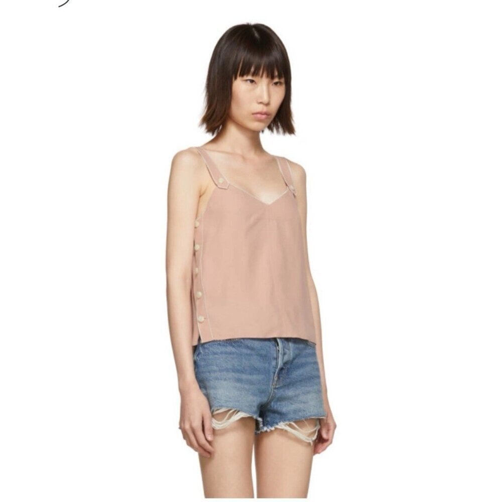 Rag & Bone Tia Sleeveless Top‎ Button Trimmed Tank Pink Sz M Summer Designer
